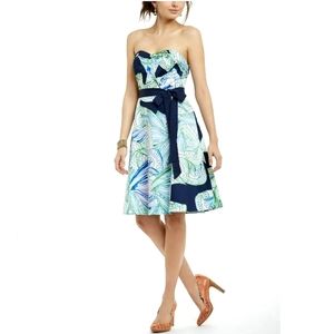 Nwot Anthropologie Moulinette Soeurs  Strapless Blue/Green Geometric Dre…